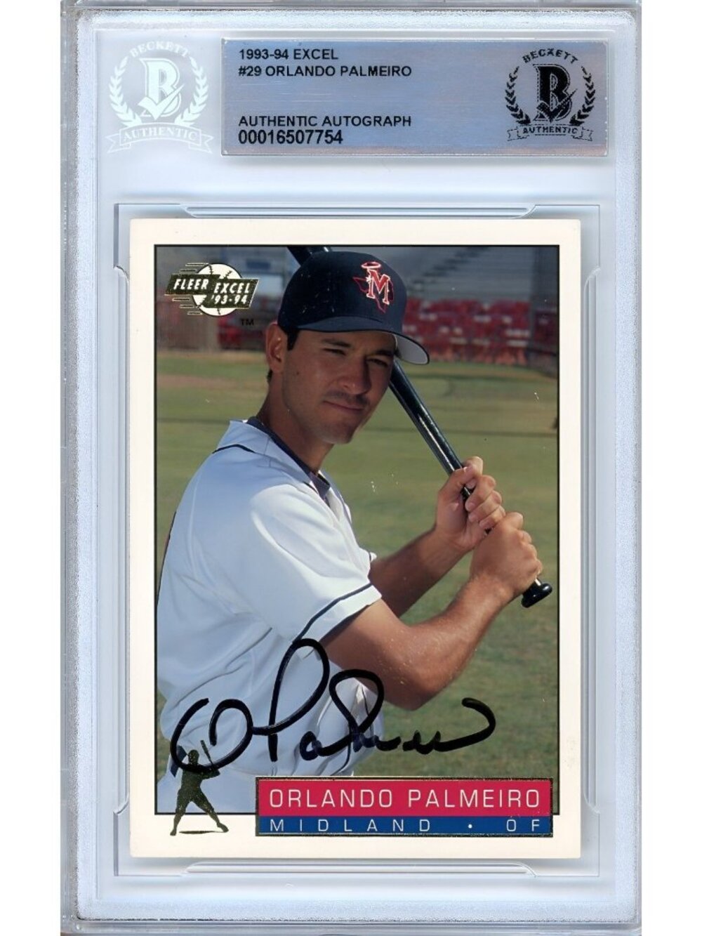 Orlando Palmeiro Signed 1993-94 Fleer Excel #29 Angels Beckett BAS Slabbed Auto